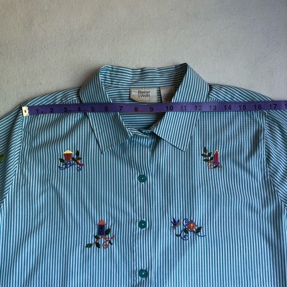 Baxter & Wells birdhouse embroidery button-up 3/4 sleeve blouse - size large - Picture 10 of 16